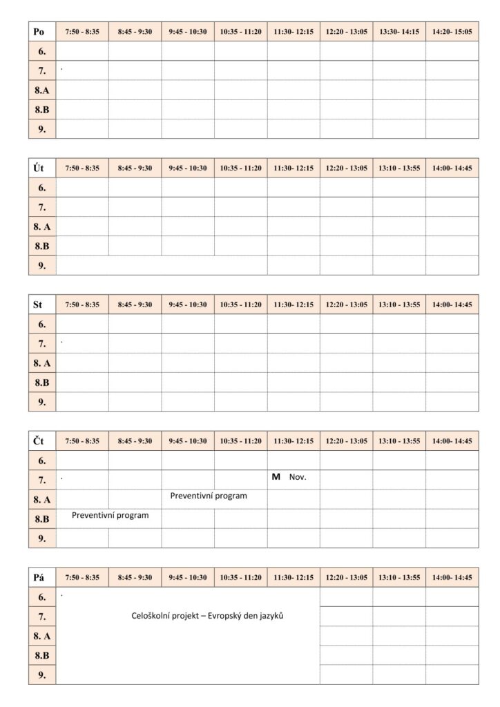 Rozvrhy hodin školní rok 2025 - 2026 Rozvrhy hodin školní rok 2025 - 2026