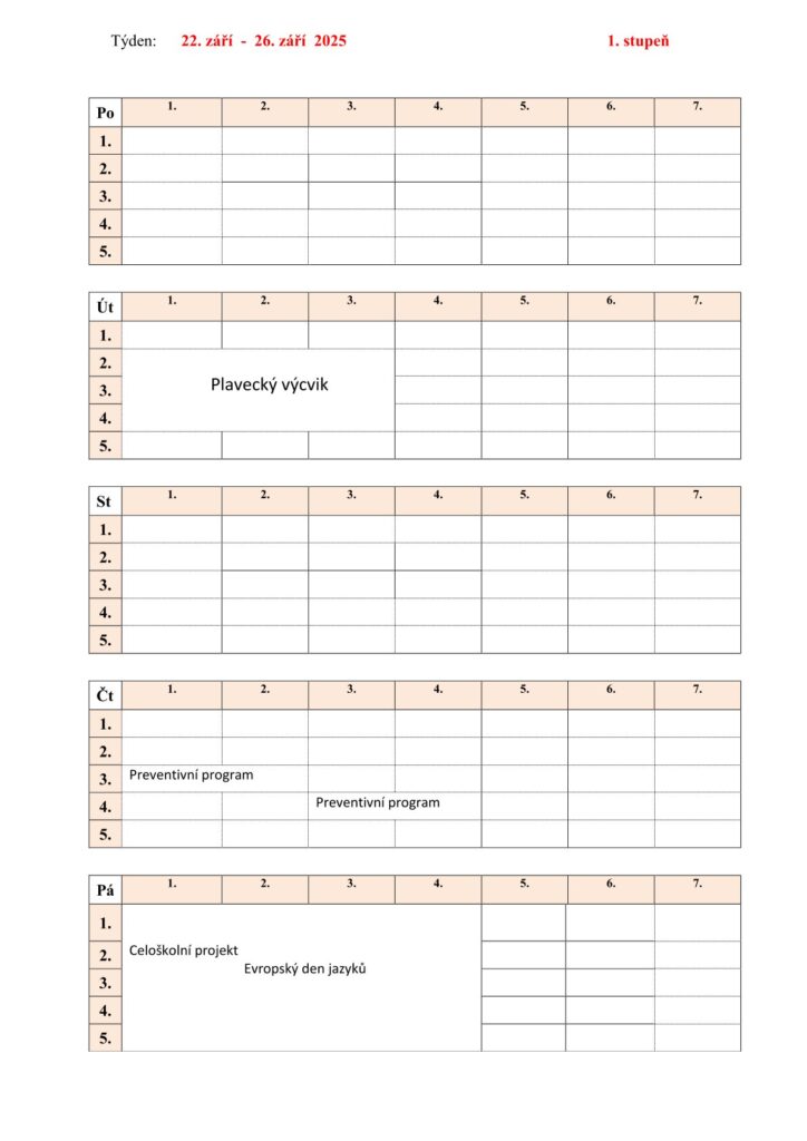 Rozvrhy hodin školní rok 2025 - 2026 Rozvrhy hodin školní rok 2025 - 2026